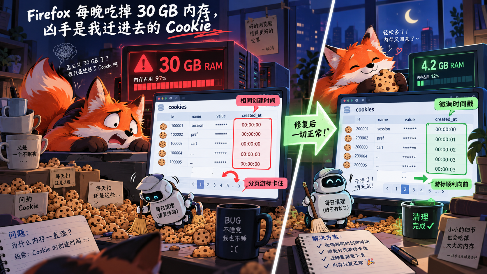 Firefox 每晚吃掉 30 GB 内存，凶手是我迁进去的 Cookie